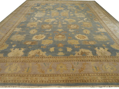 Turk Oushak Vegetable Dye Wash rug corner detail