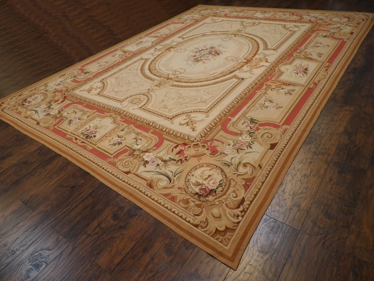 Beige & Rust Needlepoint European rug in room setting