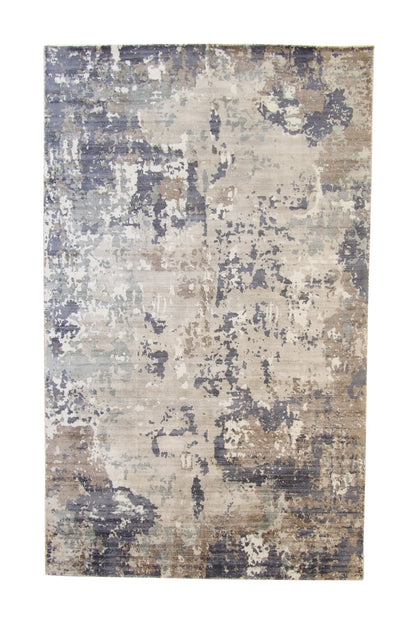 Modern Abstract Design hand-knotted silk rug in Multi-Color & White, full view