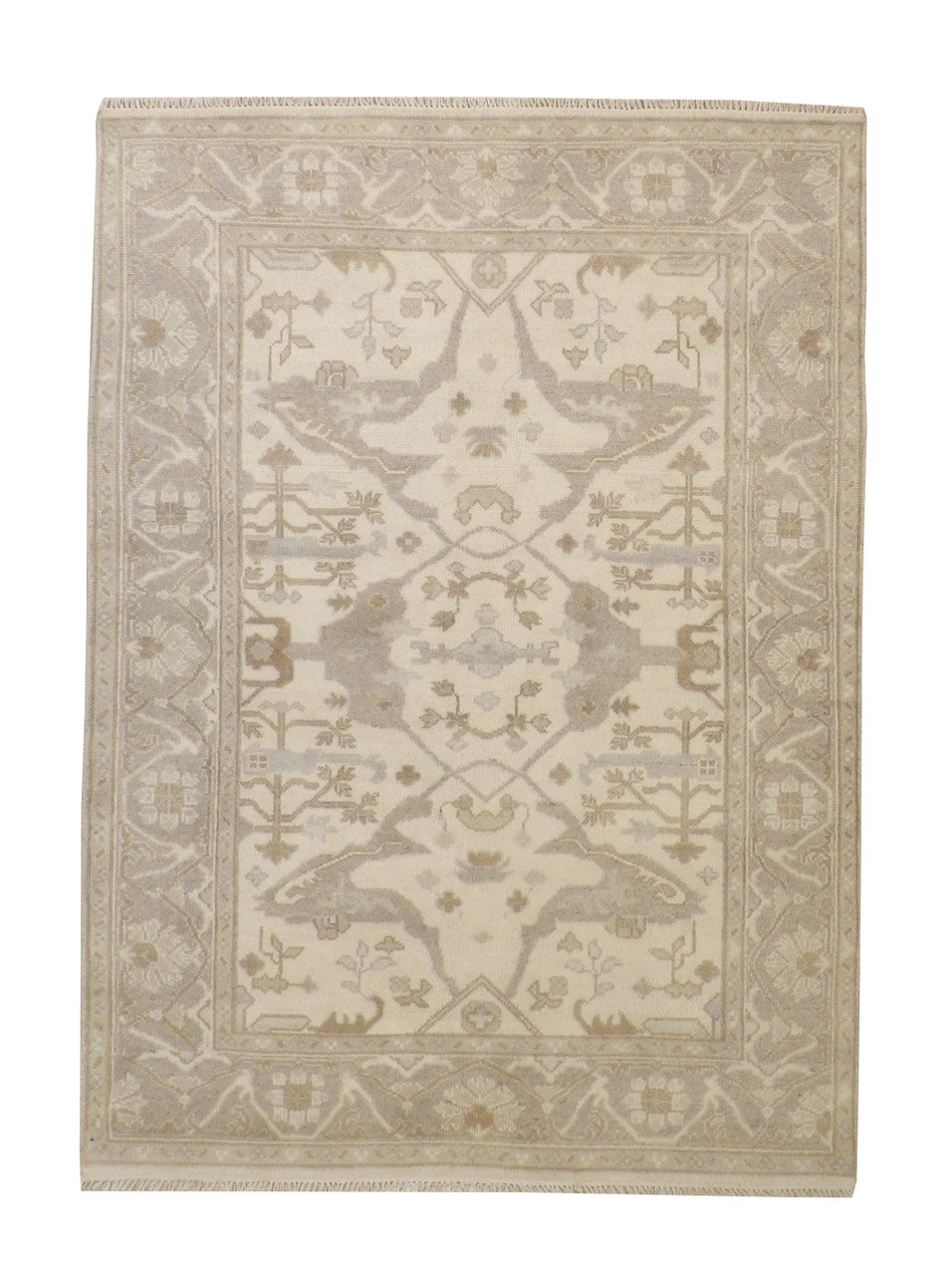 Traditional Ziegler hand-knotted wool-silk rug in Gray & Beige, full view