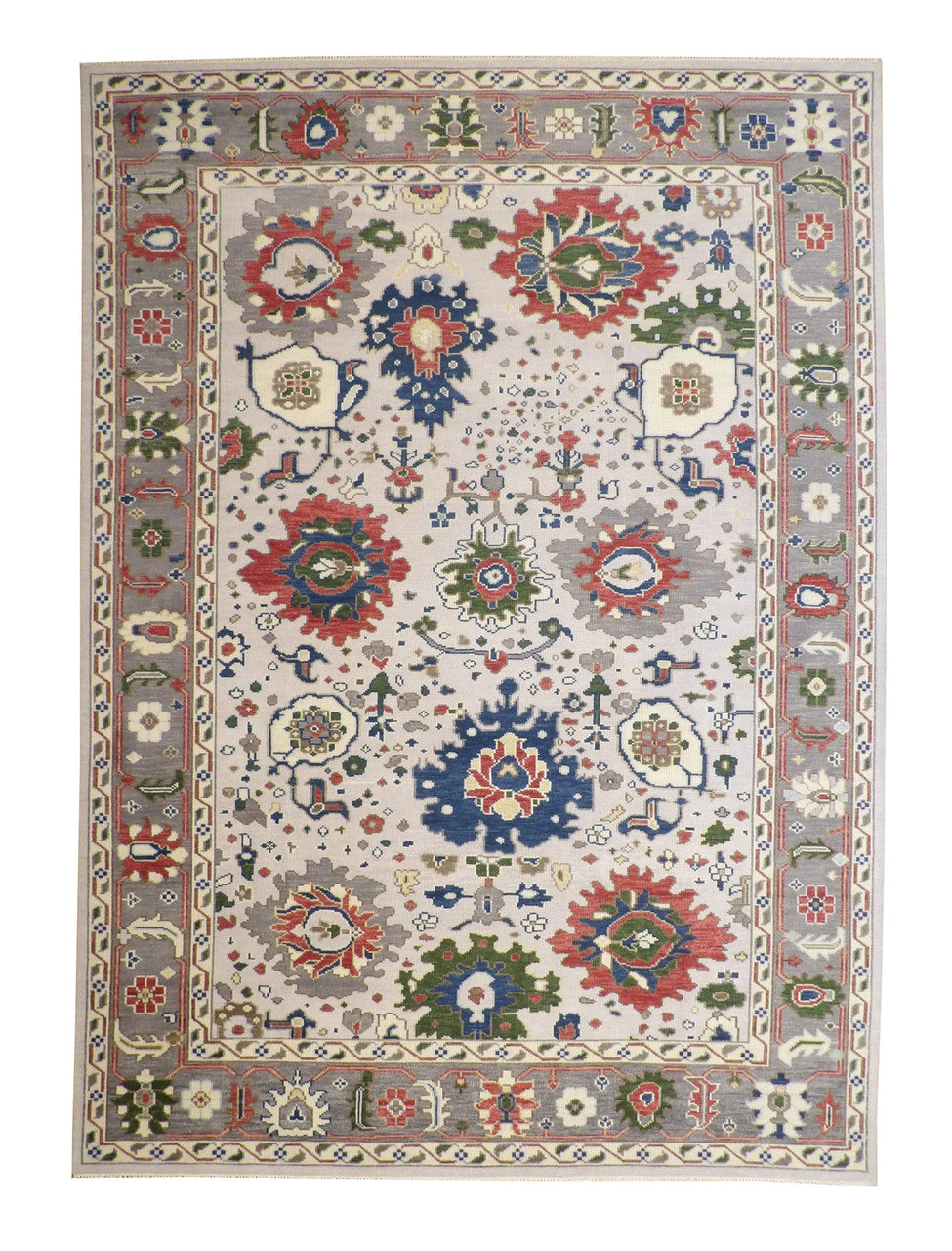 Oushak Ziegler hand-knotted wool rug in Gray & Beige, full view