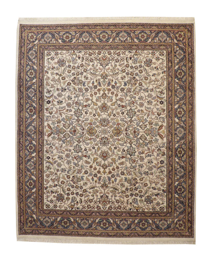 Traditional Herake Design hand-knotted wool rug in Brown & White, full view