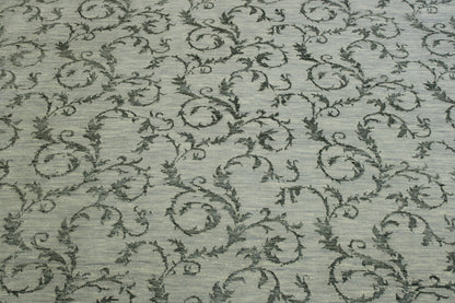 Transitional Leaf Design hand-knotted wool rug in Green & Gray, full view