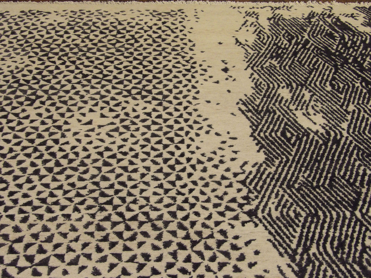Back of Modern Broken Net Design hand-knotted rug