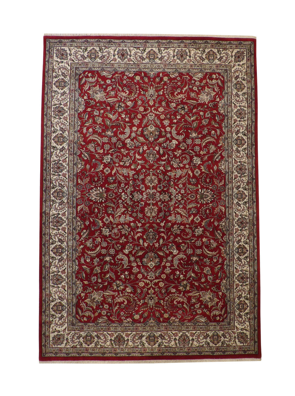 Traditional Indo Heraki hand-knotted wool rug in Beige & Red, full view