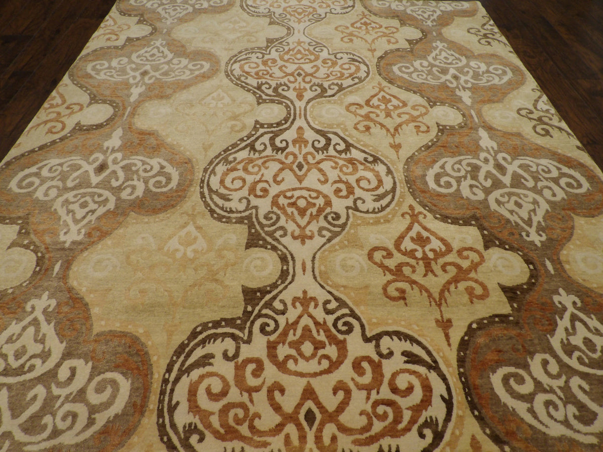 Close-up of wool-silk pile, Brown & Rust rug