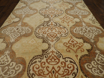 Close-up of wool-silk pile, Brown & Rust rug