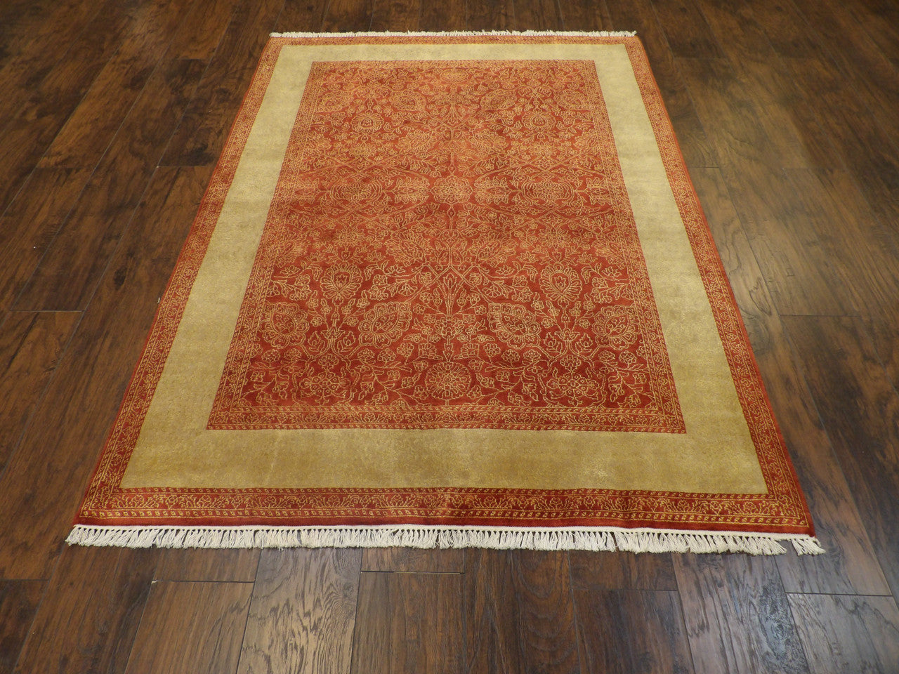 Back of hand-knotted carved rug showing construction