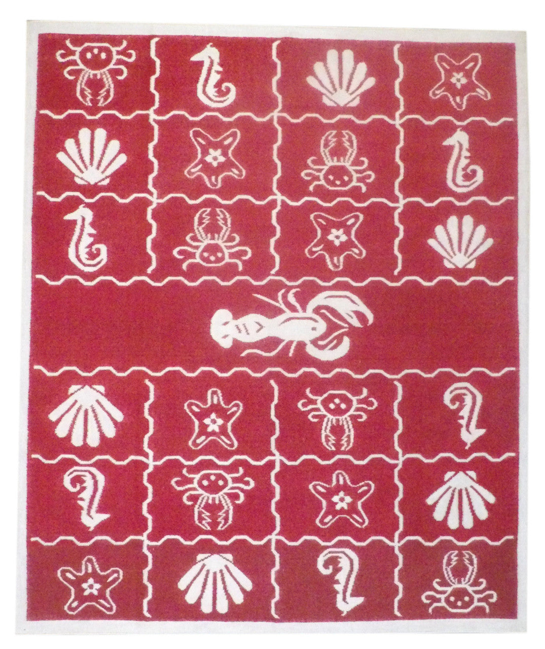 Coastal Indoor/Outdoor Beach hand-knotted wool rug in Beige & Red, full view