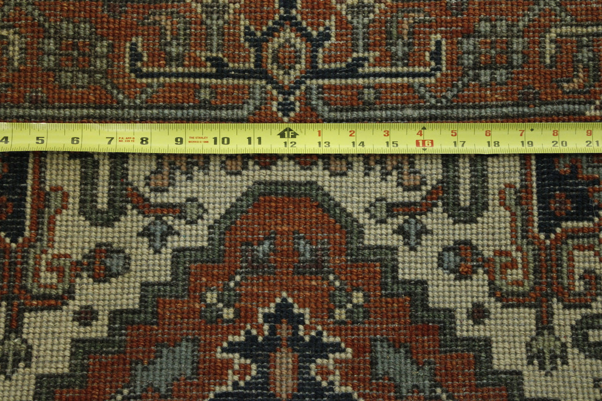 Tribal Indo Heriz hand-knotted wool rug in Rust, full view