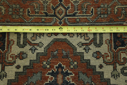 Tribal Indo Heriz hand-knotted wool rug in Rust, full view