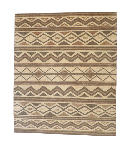 Tribal Moroccan Design hand-knotted wool rug in Green & Beige, full view