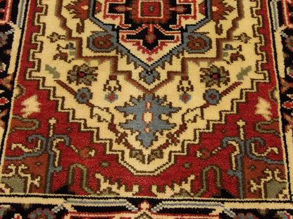 Indo Heriz runner border detail, beige and black