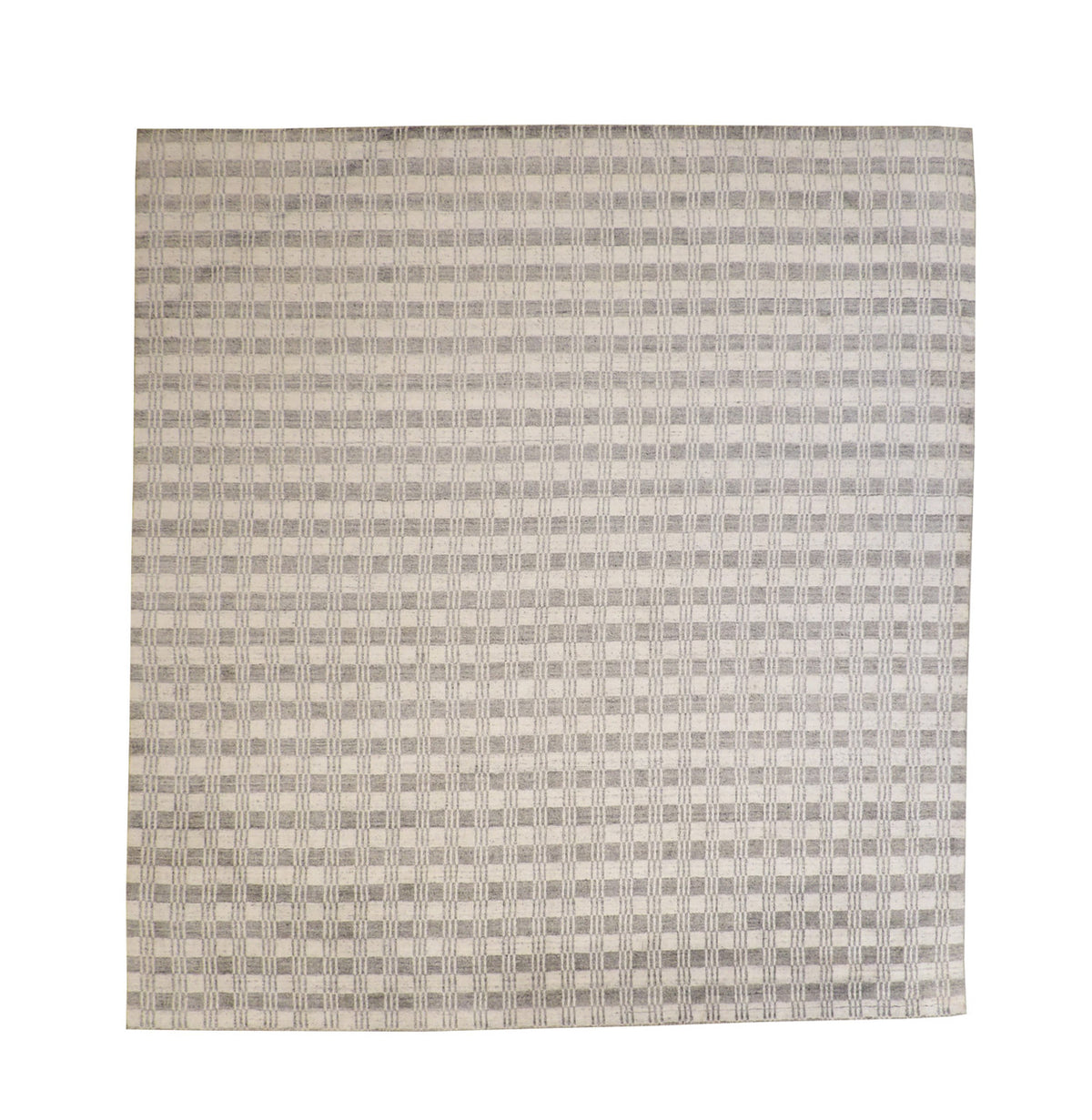 Modern Block Line Design hand-knotted wool rug in Gray & White, full view