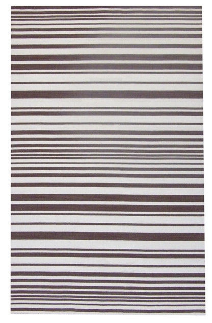 Coastal flat-weave hand-knotted wool rug in brown and beige, full view