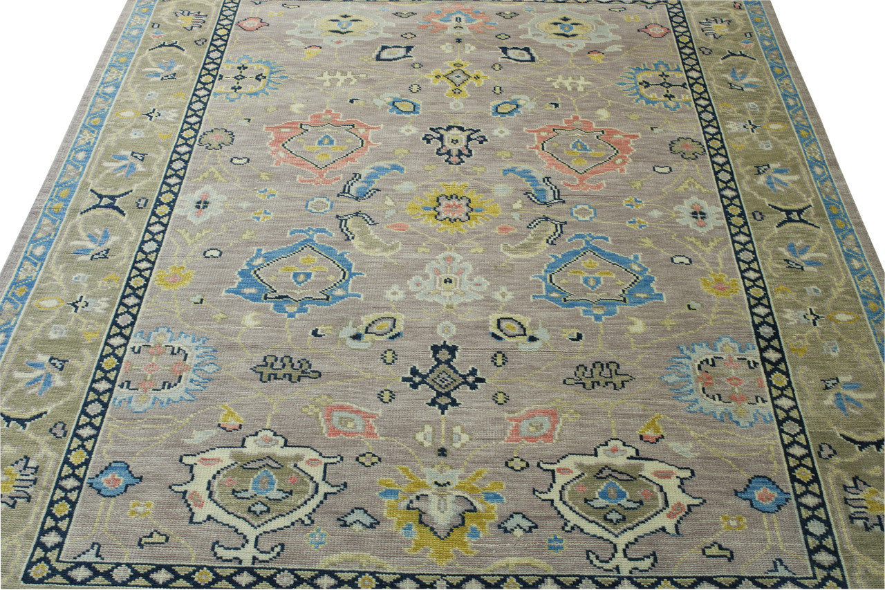 Back of Oushak Colorful Ziegler hand-knotted rug