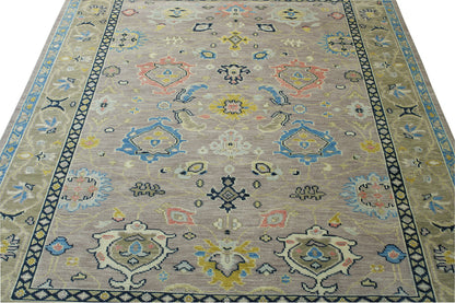 Back of Oushak Colorful Ziegler hand-knotted rug