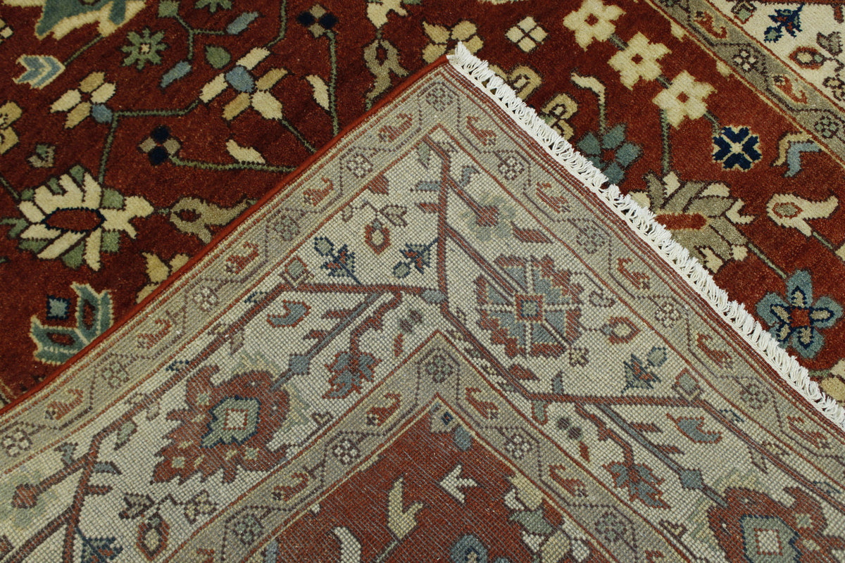Tribal Heriz Design hand-knotted wool rug in Beige & Rust, full view