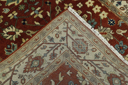 Tribal Heriz Design hand-knotted wool rug in Beige & Rust, full view