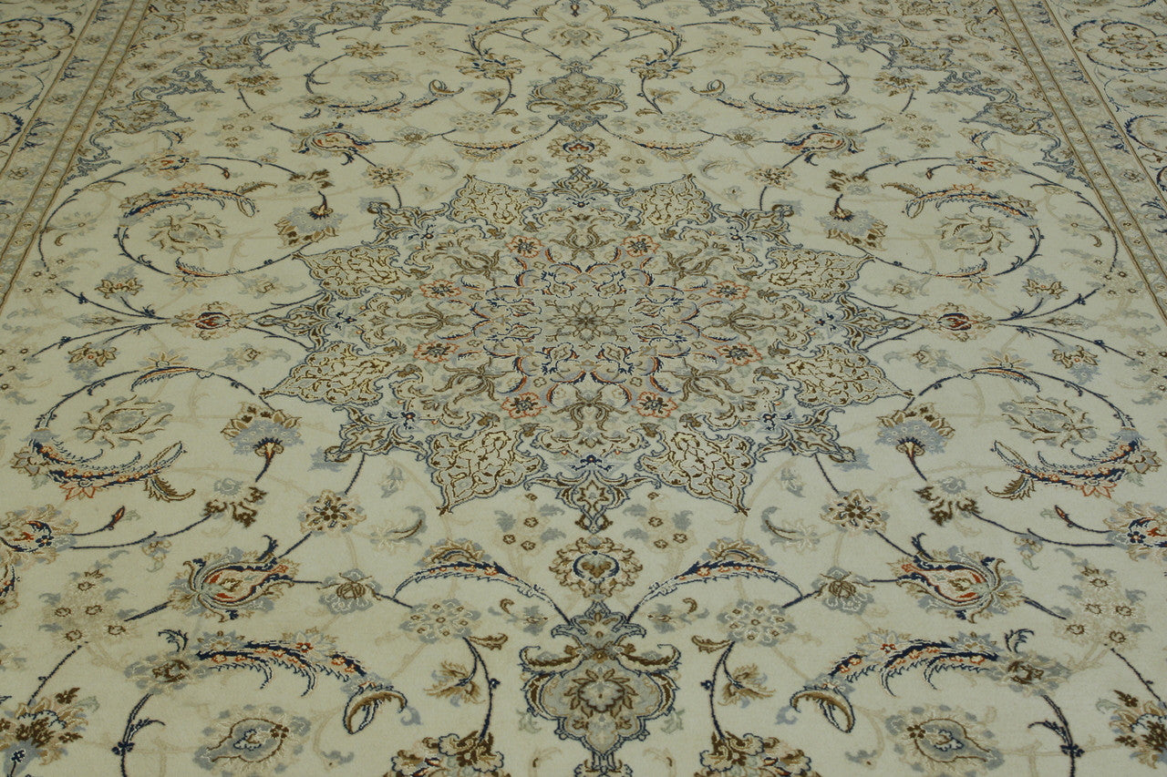 Gold & Beige Traditional Super Fine Nain rug in room setting