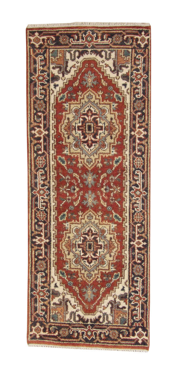 Tribal Indo Heriz hand-knotted wool rug in Rust, full view
