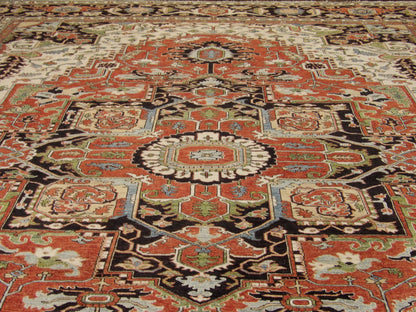 Serapi Tribal hand-knotted wool rug in Black, 12'0" x 17'8", SKU w1146
