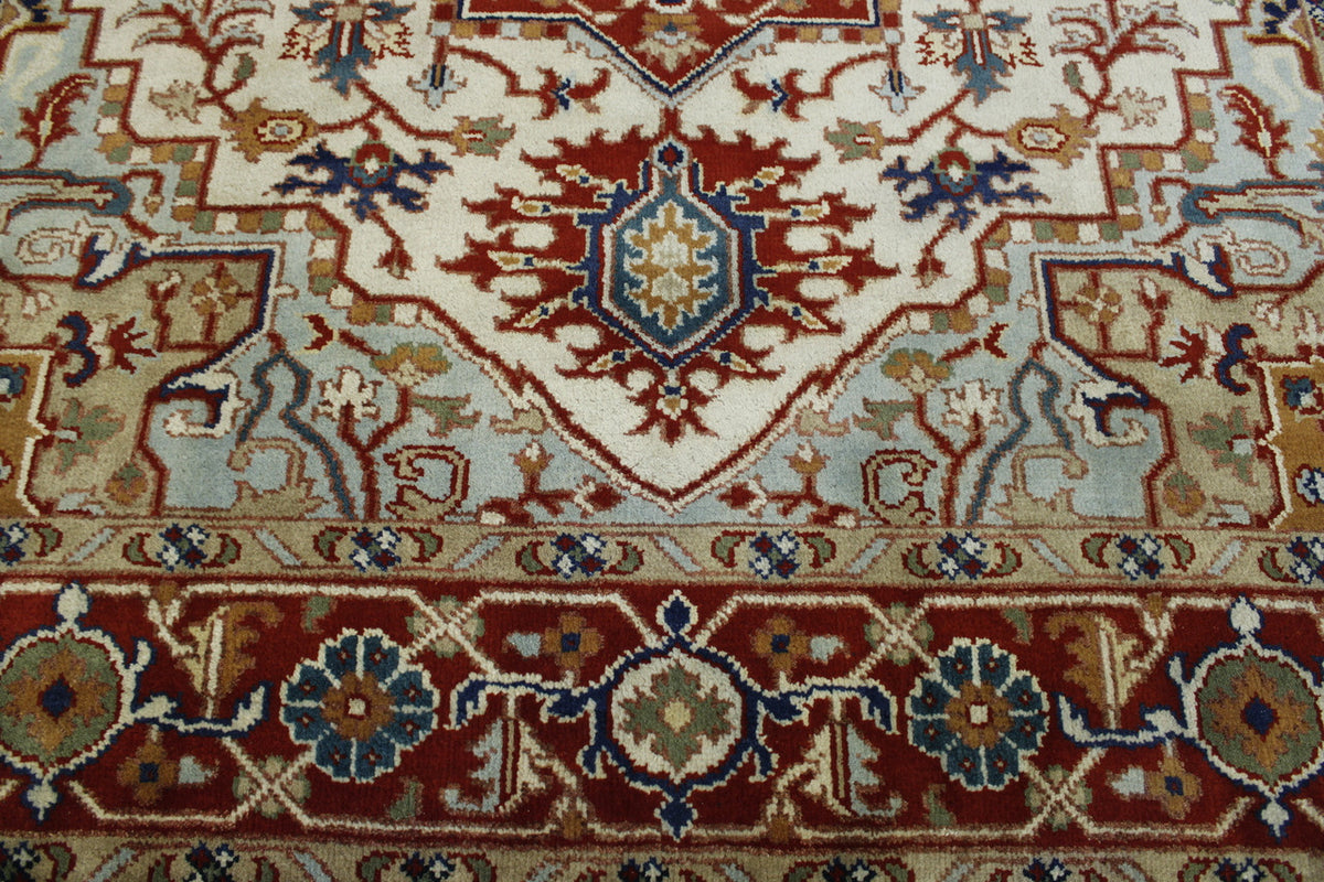 Back of Tribal Heriz hand-knotted rug