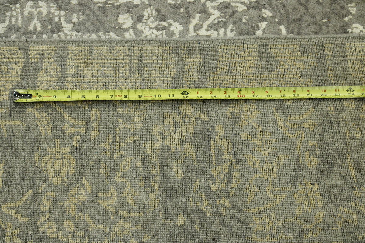 Close-up of wool-silk pile, Gray & Beige rug