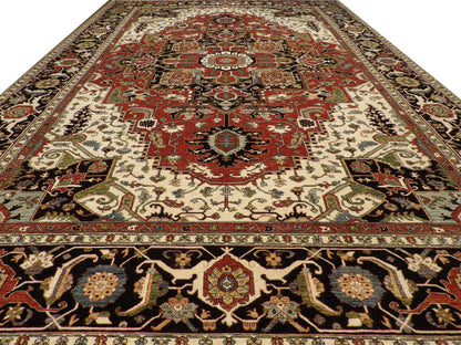 Serapi Tribal hand-knotted wool rug in Black, 12'0" x 17'8", SKU w1146