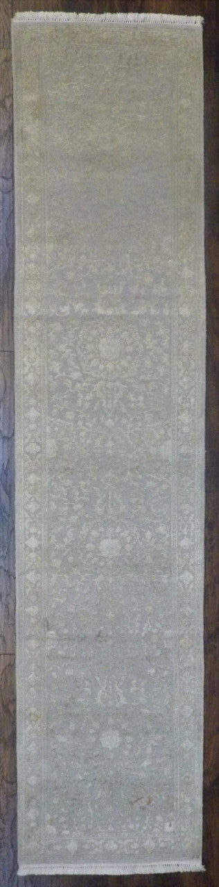 Persian Kashan Carved hand-knotted wool-silk rug in Gold & Beige, full view