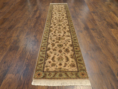Close-up of wool pile, Green & Beige rug