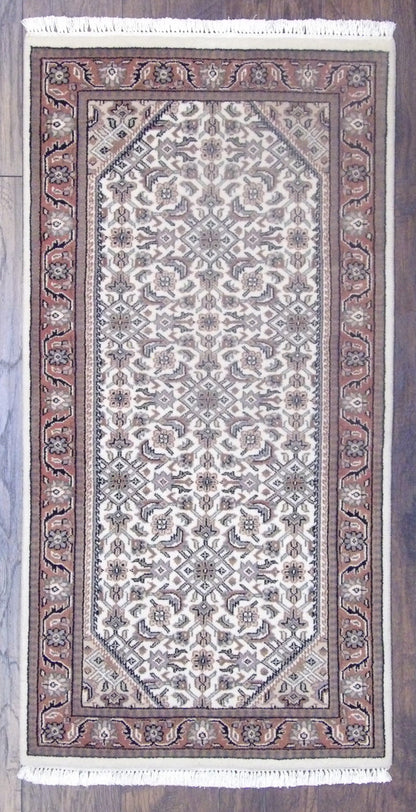 Fine Persian Mir Herati hand-knotted wool rug in Beige & Rust, full view