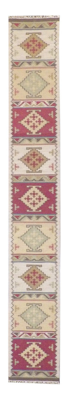 Tribal Kilim Flat Weave hand-knotted wool rug in Beige & Rust, full view