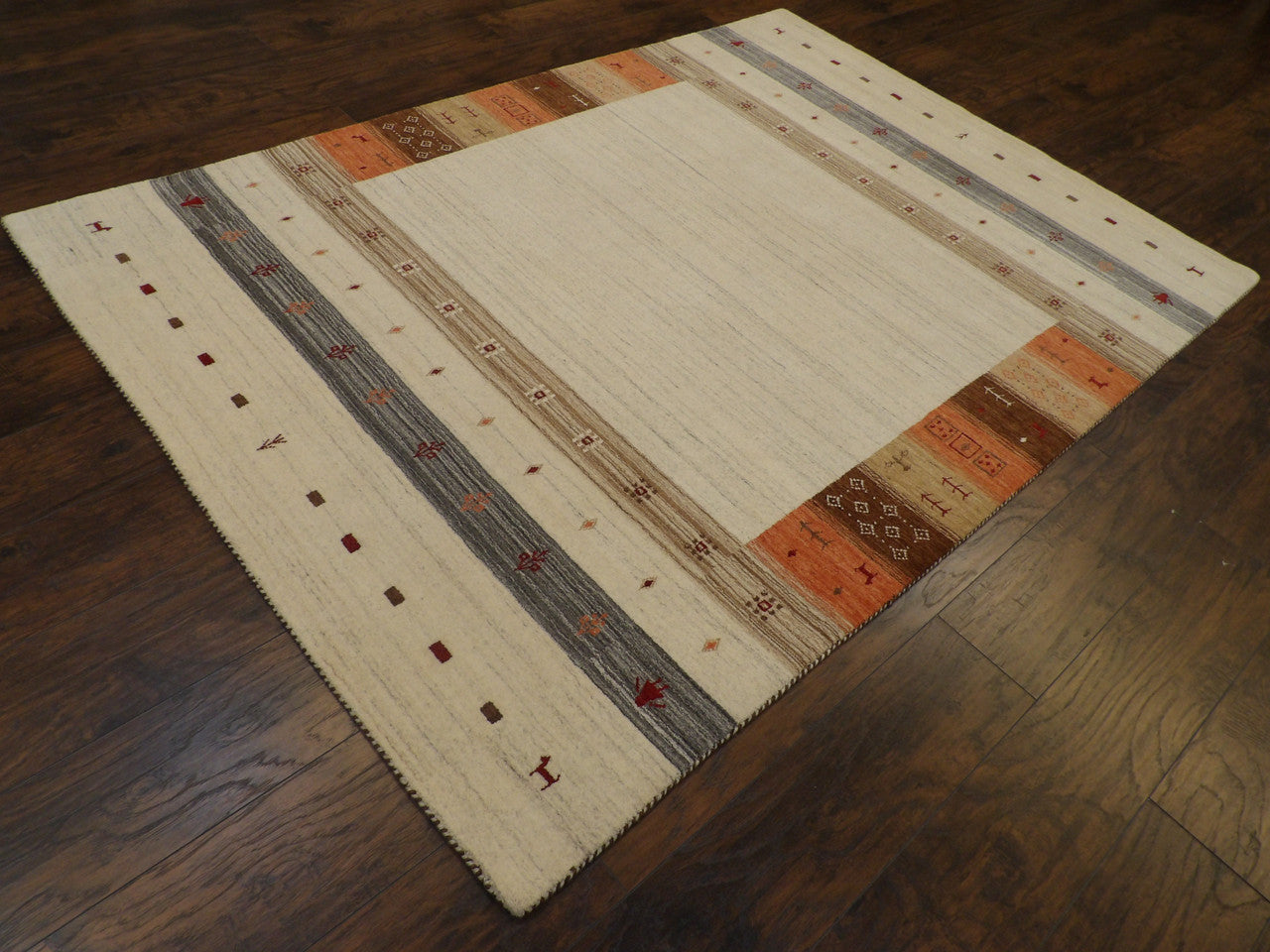 Gabbeh pattern detail, natural dye rug