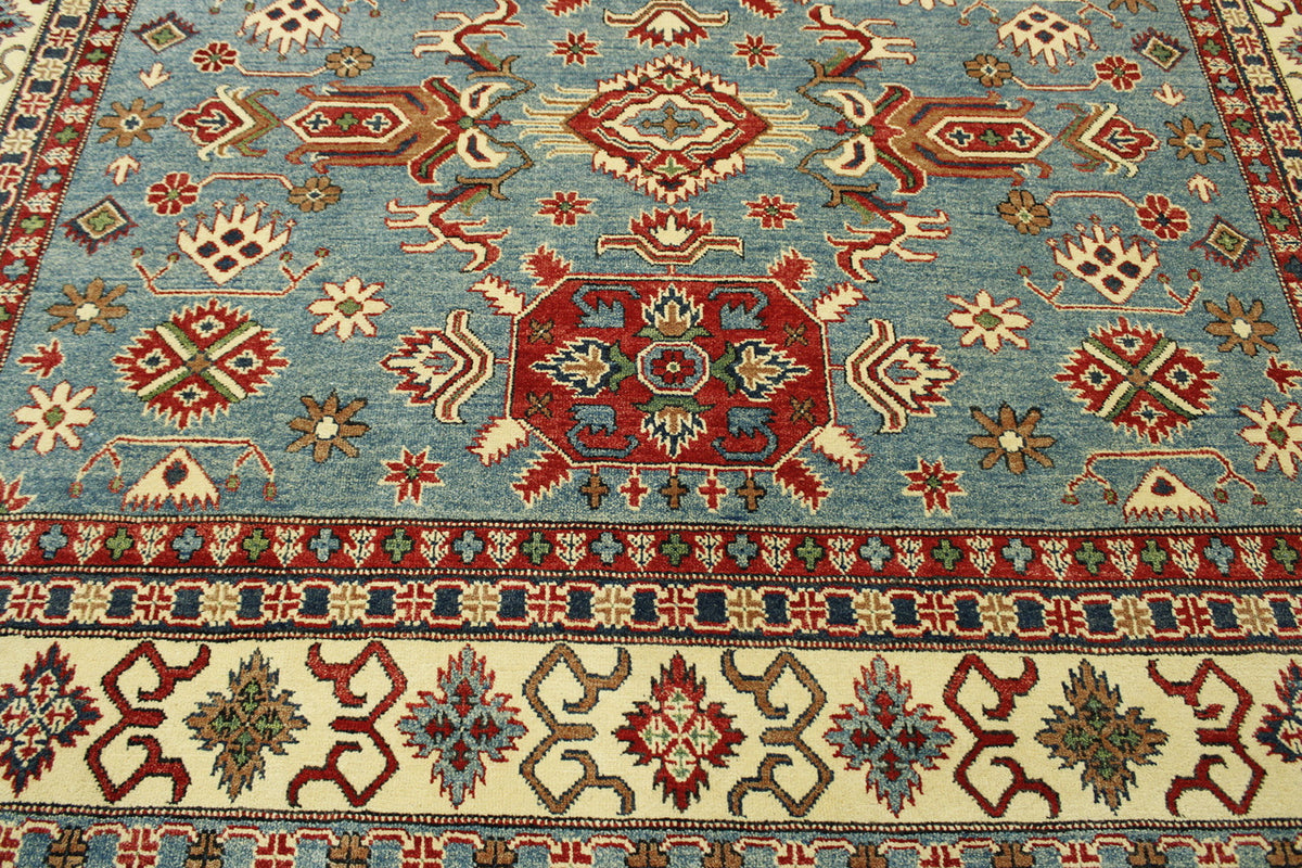 Tribal Super Kazak rug border detail