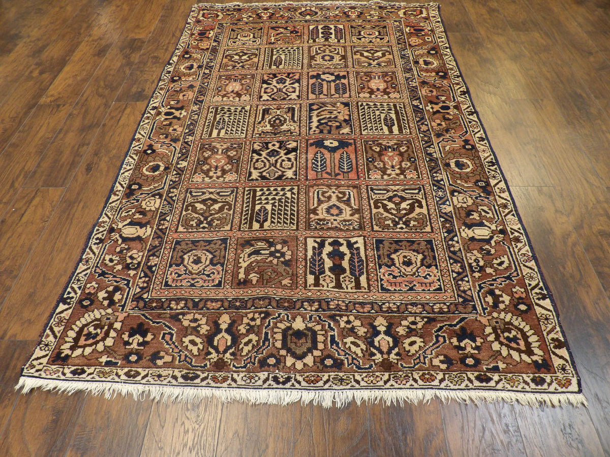 Back of hand-knotted antique Bakhtiyari rug showing construction
