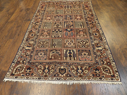Back of hand-knotted antique Bakhtiyari rug showing construction