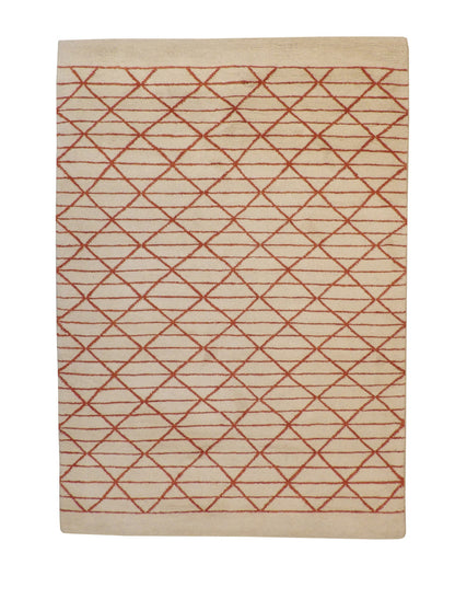 Tribal Moroccan Diamond Pattern hand-knotted wool rug in Beige & Rust, full view