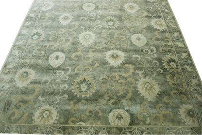 Oushak Ikat rug corner detail