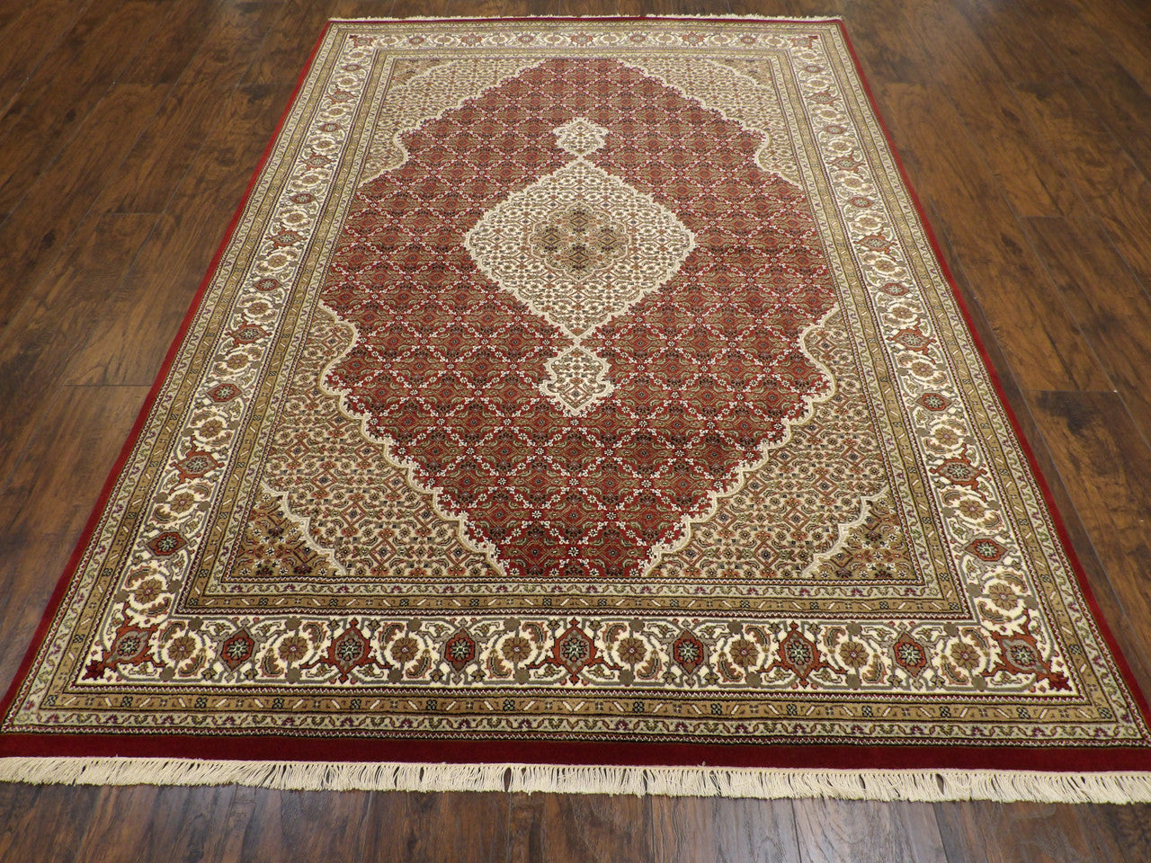 Close-up of fine knot density, Persian Tabriz rug