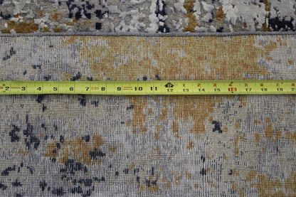 Modern Abstract Broken Design hand-knotted wool-silk rug in Blue & Multi-Color, full view