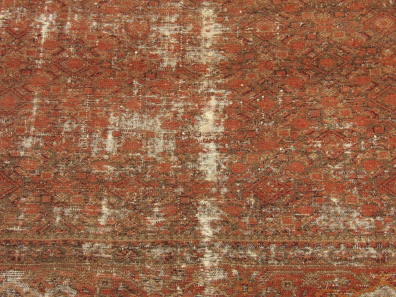 Antique Vintage Worn Out Mir Herati rug border detail