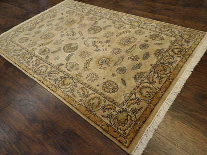 Fine Ziegler Tie-Dye Hand-Knotted Wool Rug in Beige — 6'0" x 9'0" | SKU W918