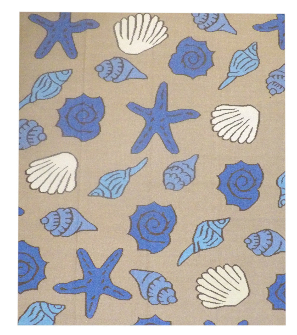 Coastal flat-weave hand-knotted wool rug in blue and brown, full view