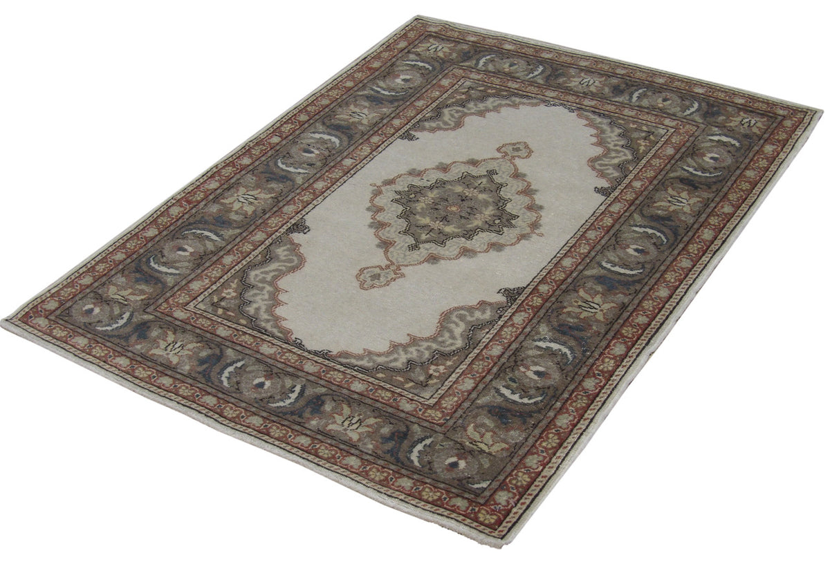 Oushak pattern detail, antique gray and rust rug