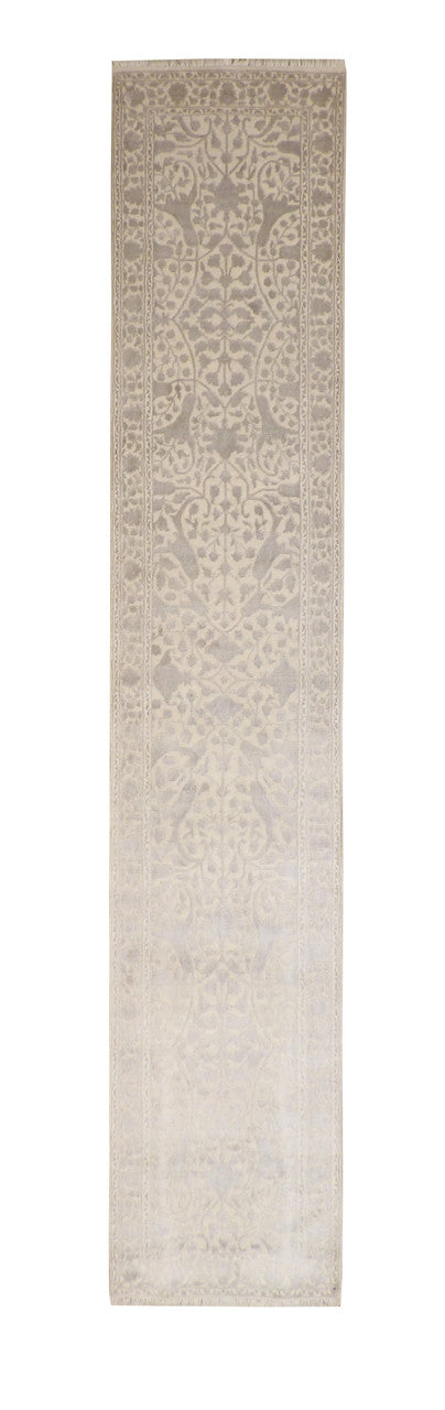 Traditional Haji Jalili hand-knotted wool-silk rug in Gray & Beige, full view