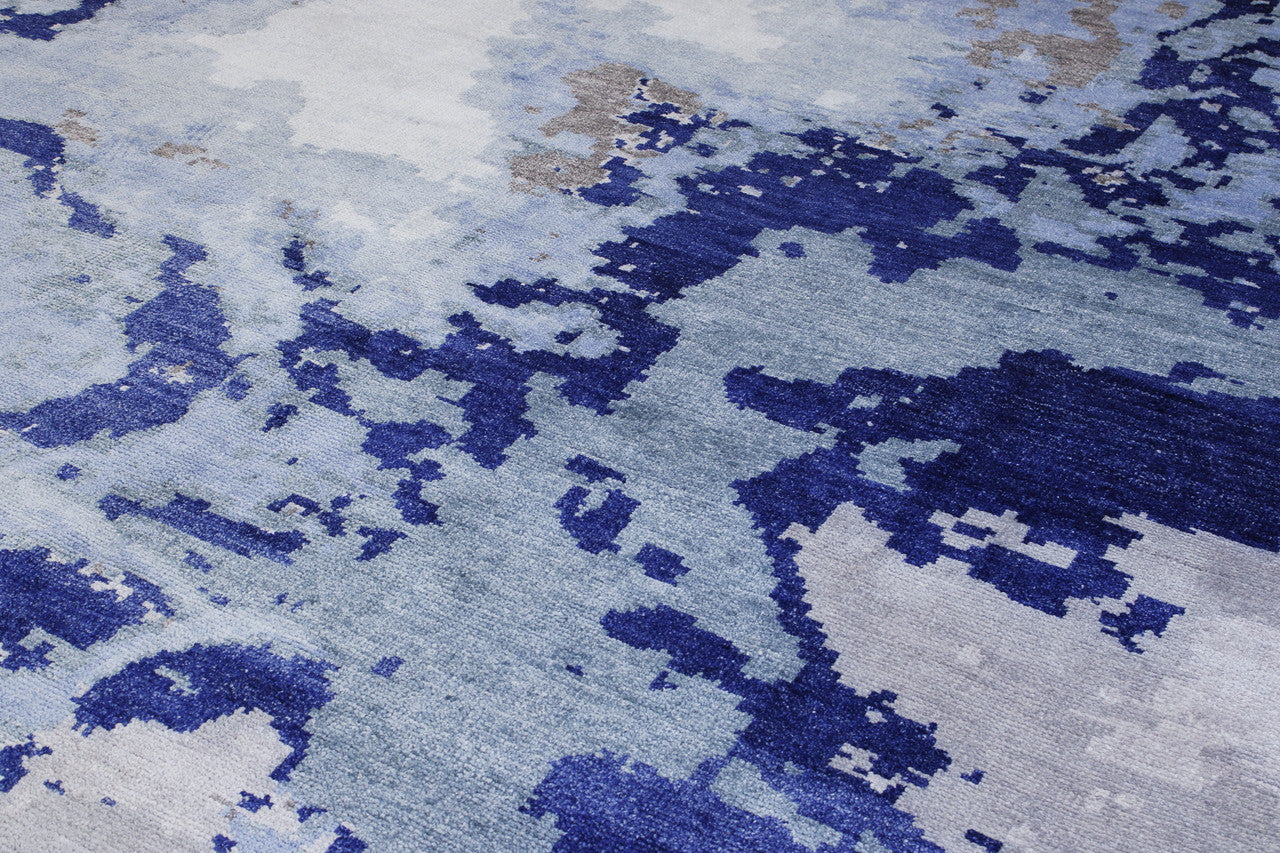 Back of Modern Abstract Distress Design hand-knotted rug