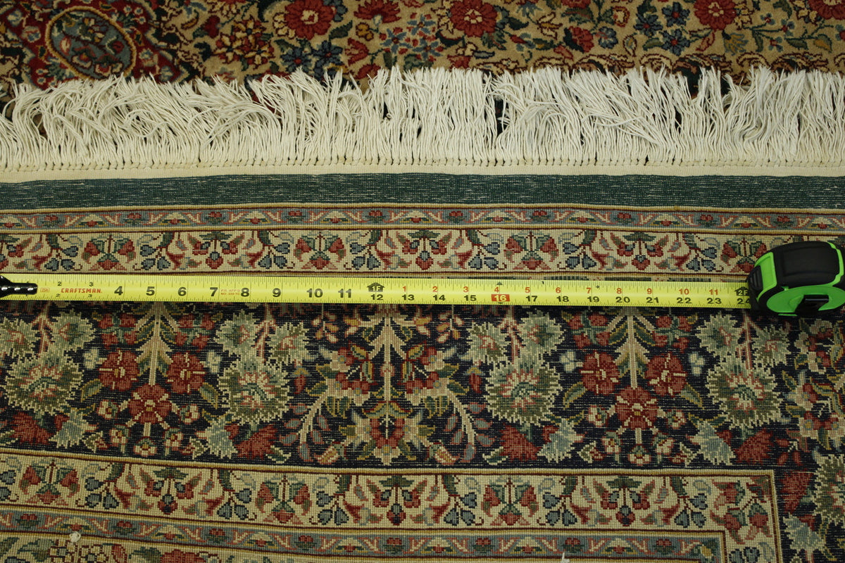 Traditional Kerman hand-knotted wool rug in Blue & Green, full view