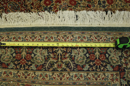 Traditional Kerman hand-knotted wool rug in Blue & Green, full view