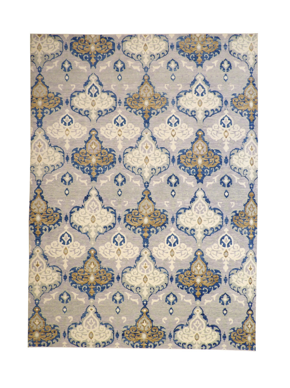 Modern Ikat hand-knotted wool rug in Blue & Gray, full view